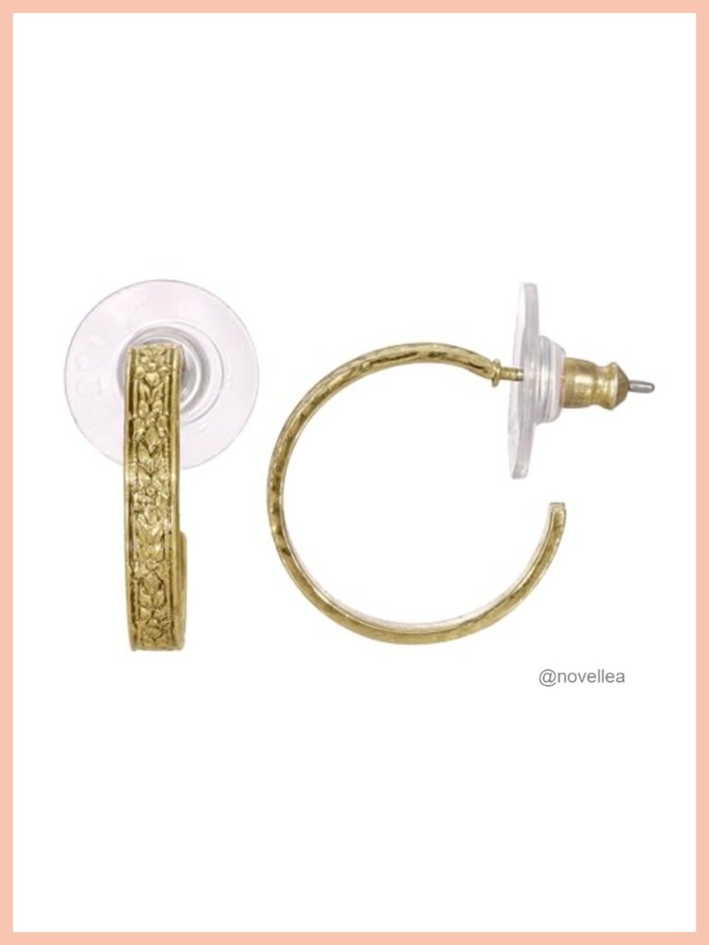 Vintage Gold Tone Floral Etched Hoop Earrings for Women